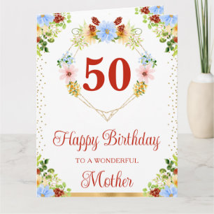 Tarjeta de cumpleaños de madre con flores rojas, a