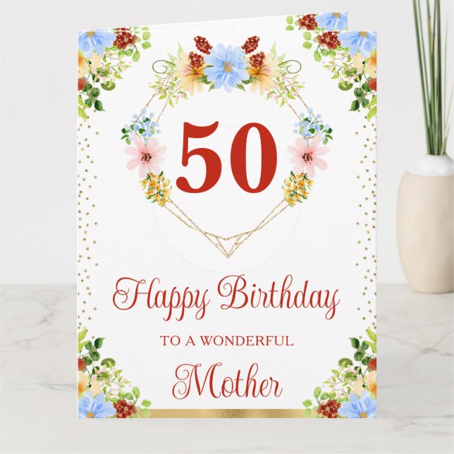 Tarjeta de cumpleaños de madre con flores rojas, a (Anverso)