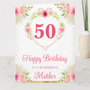 Tarjeta de cumpleaños de madre con flores rosadas