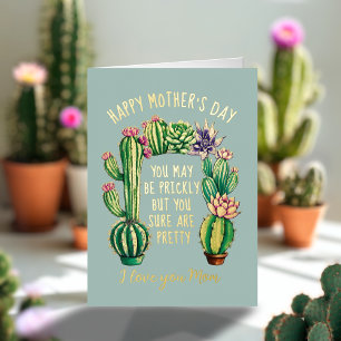 Tarjeta de cumpleaños de madre de planta de cactus