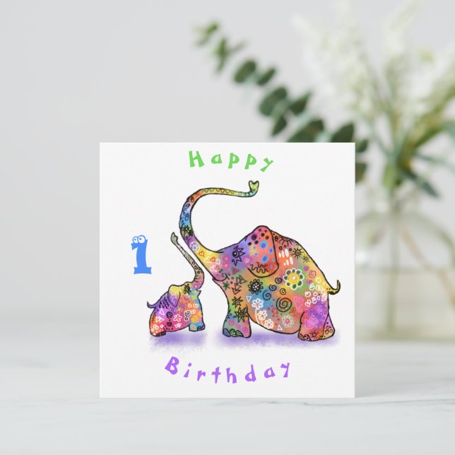 Tarjeta de cumpleaños de madre y bebé para elefant (Anverso de pie)