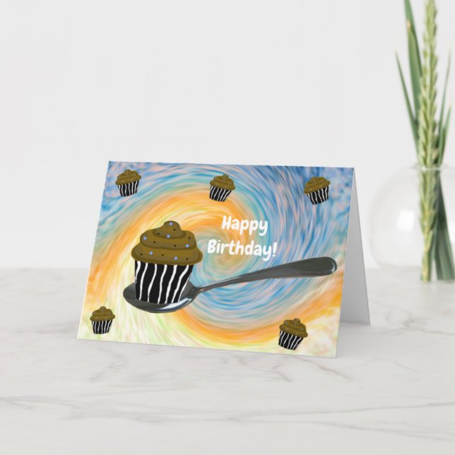 Tarjeta de cumpleaños de magdalena con cuchara de  (Anverso)