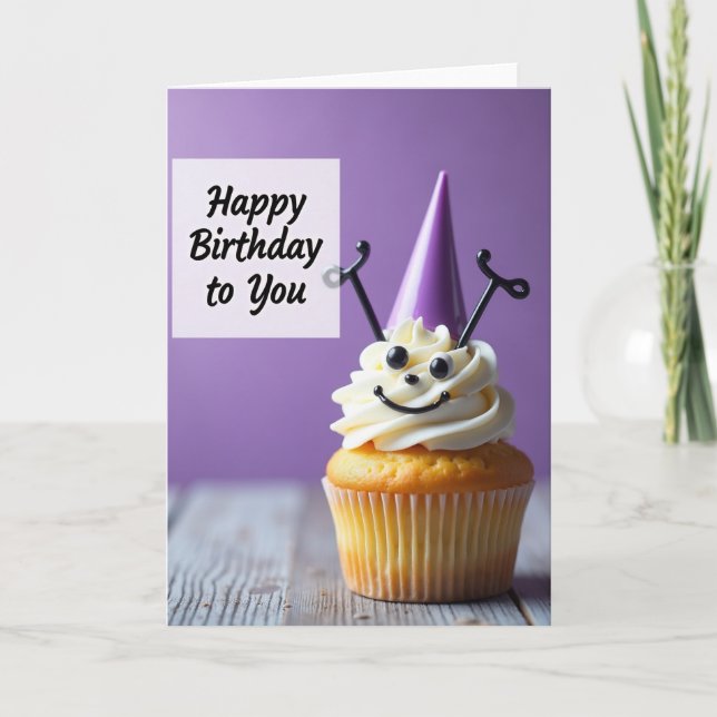 Tarjeta de cumpleaños de magdalena sonriente (Anverso)