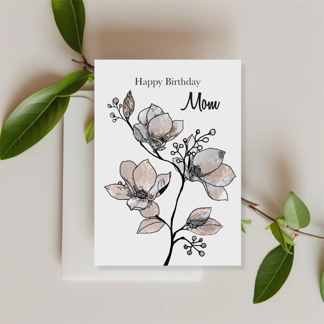 Tarjeta de cumpleaños de magnolia elegante para ma (Elegant magnolia birthday card designed for quiet, thoughtful celebrations.)