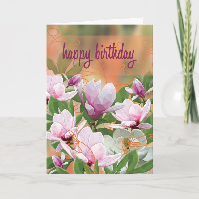 Tarjeta de cumpleaños de magnolias Low Poly (Anverso)