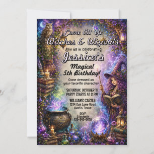Tarjeta de cumpleaños de magos y brujas mágicos