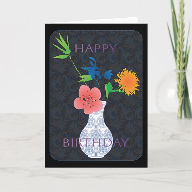 Tarjeta de cumpleaños de Mah Jongg Flowers (Anverso)