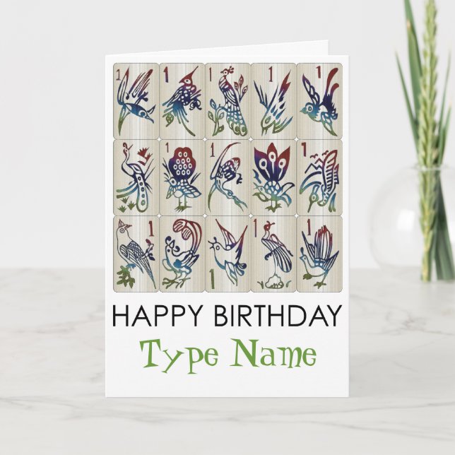 Tarjeta de cumpleaños de Mah Jongg One Bam Birth (Anverso)