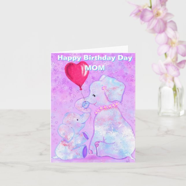 Tarjeta de cumpleaños de mamá bebé elefante lindo  (Orquídea)