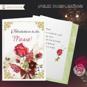 Tarjeta de cumpleaños de mamá española de rosa roj