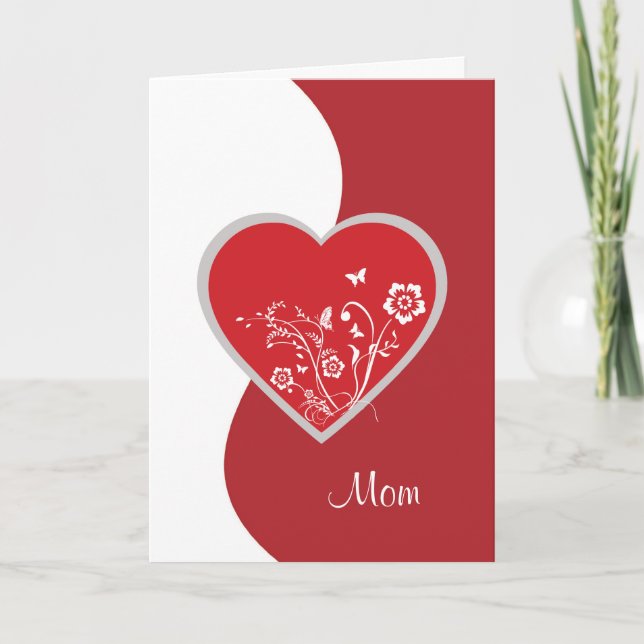 Tarjeta de cumpleaños de mamá Flor de Corazón Rojo (Anverso)