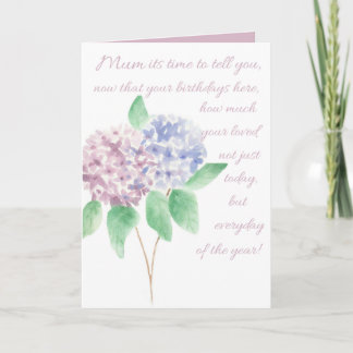 tarjeta de cumpleaños de mamá - hidrangea acuarela
