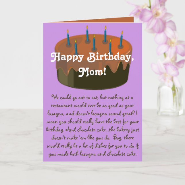 Tarjeta de cumpleaños de mamá humorística - Comida (Orquídea)