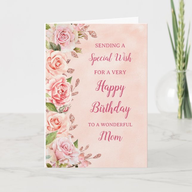 Tarjeta de cumpleaños de mamá para flores rosadas (Anverso)