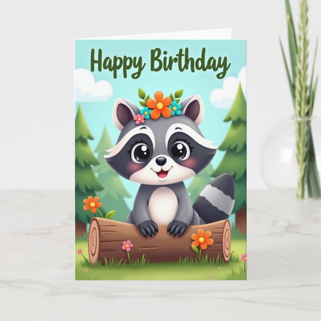 Tarjeta de cumpleaños de mamífero del bosque flora (Anverso)