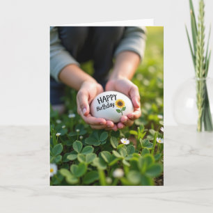 Tarjeta de cumpleaños de manos de girasol