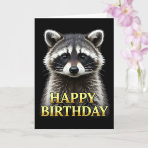 TARJETA DE CUMPLEAÑOS DE MAPACHE CON PRIMER PLANO