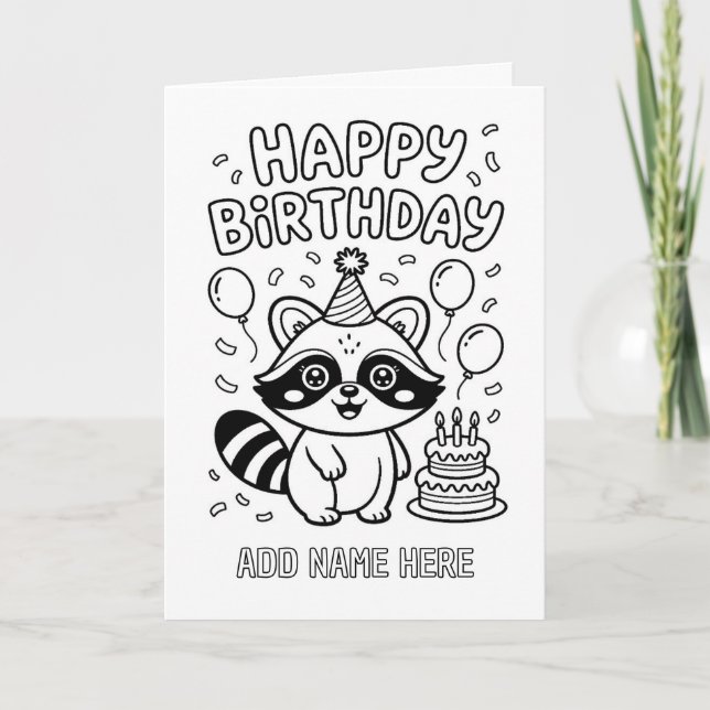 tarjeta de cumpleaños de mapache doblada para colo (Anverso)