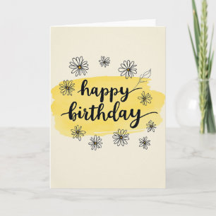 Tarjeta de cumpleaños de margarita acuarela