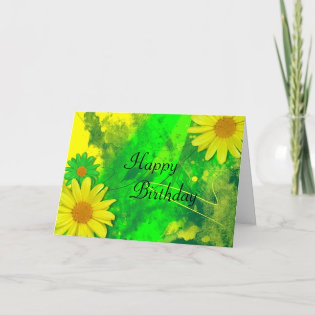 Tarjeta de cumpleaños de margaritas brillantes (Anverso)