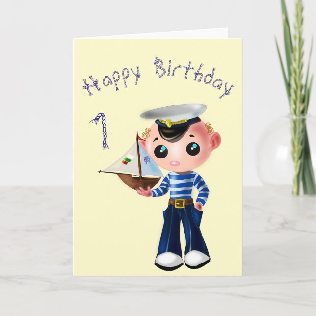 Tarjeta de cumpleaños de marinero lindo con texto  (Anverso)