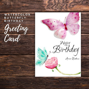 Tarjeta de cumpleaños de mariposa acuarela