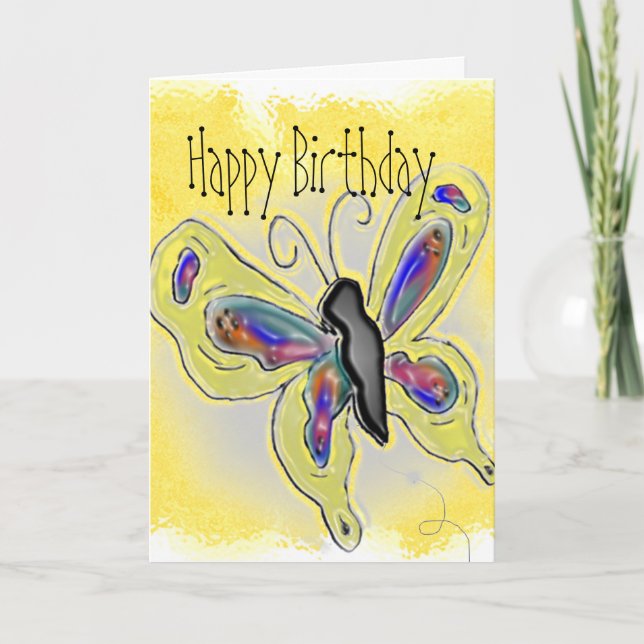 Tarjeta de cumpleaños de mariposa (amarilla) (Anverso)