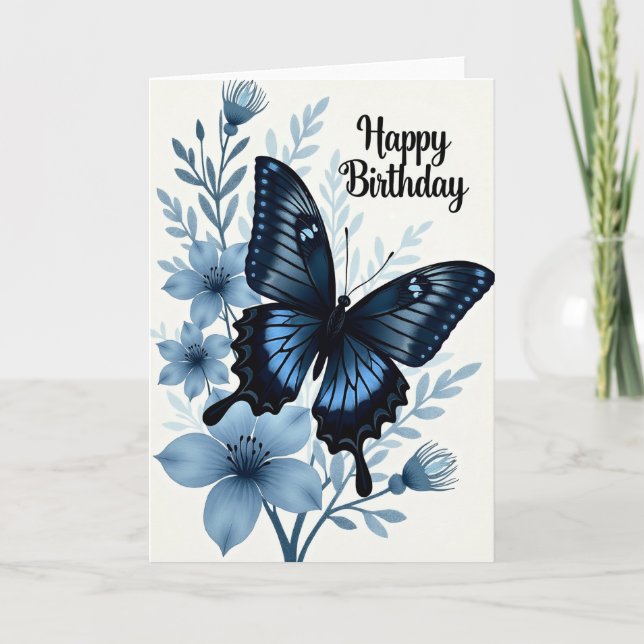 Tarjeta de cumpleaños de mariposa azul (Anverso)