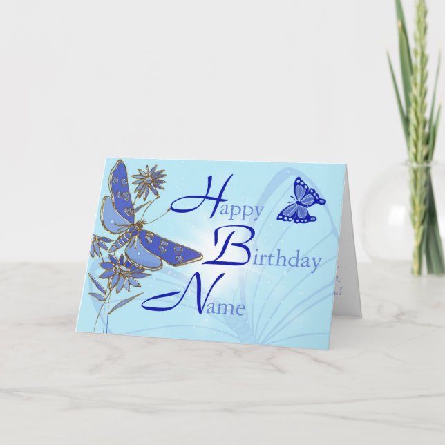 Tarjeta de cumpleaños de mariposa azul de dos tono (Anverso)