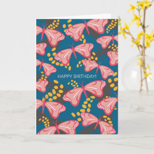 Tarjeta de cumpleaños de mariposa azul y rosa