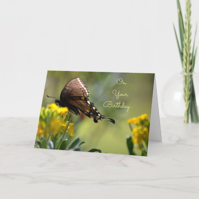 Tarjeta de cumpleaños de mariposa de cola de infle (Anverso)