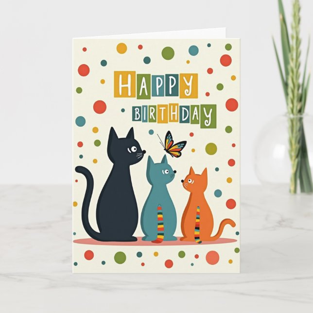 Tarjeta de cumpleaños de mariposa de gatos vibrant (Anverso)
