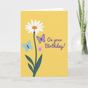 Tarjeta de cumpleaños de mariposa margarita