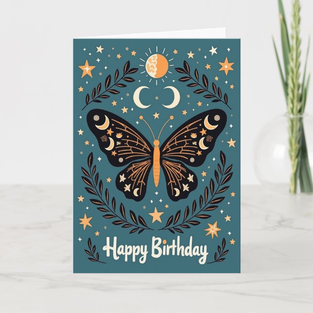 Tarjeta de cumpleaños de mariposa mística (Anverso)
