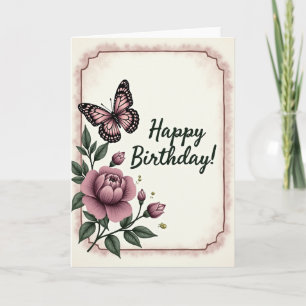 Tarjeta de cumpleaños de mariposa peonía
