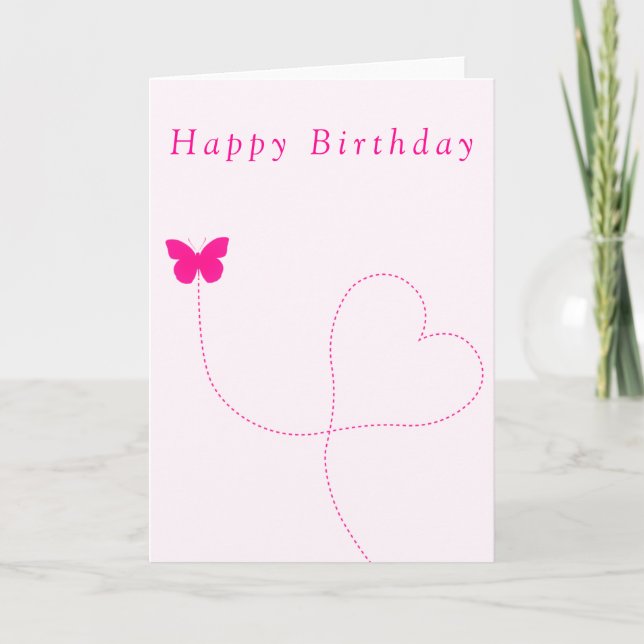 Tarjeta de cumpleaños de mariposa rosa volante (Anverso)