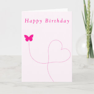 Tarjeta de cumpleaños de mariposa rosa volante