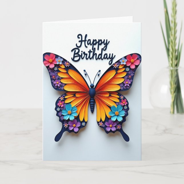 Tarjeta de cumpleaños de mariposa vibrante (Anverso)