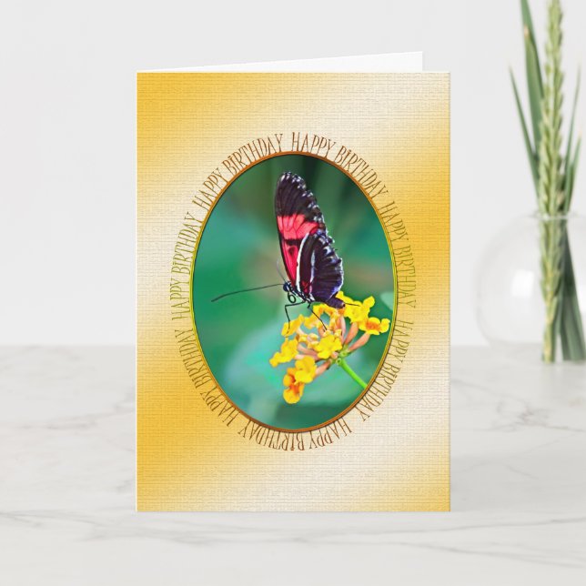 Tarjeta de cumpleaños de mariposa y flor (Anverso)