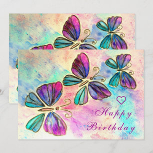 Tarjeta de cumpleaños de mariposas acuarela