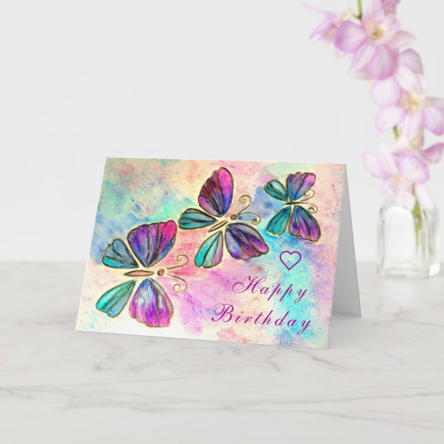 Tarjeta de cumpleaños de mariposas acuarela (Orquídea)