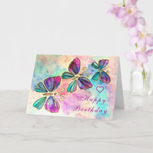 Tarjeta de cumpleaños de mariposas acuarela