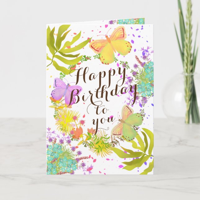 Tarjeta de cumpleaños de mariposas florales (Anverso)
