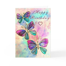 Tarjeta de cumpleaños de mariposas púrpura rosa