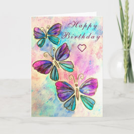 Tarjeta de cumpleaños de mariposas púrpura rosa