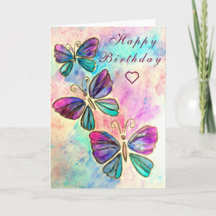 Tarjeta de cumpleaños de mariposas púrpura rosa