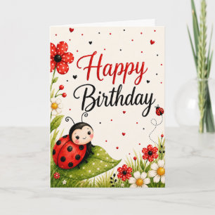 Tarjeta de cumpleaños de mariquita linda
