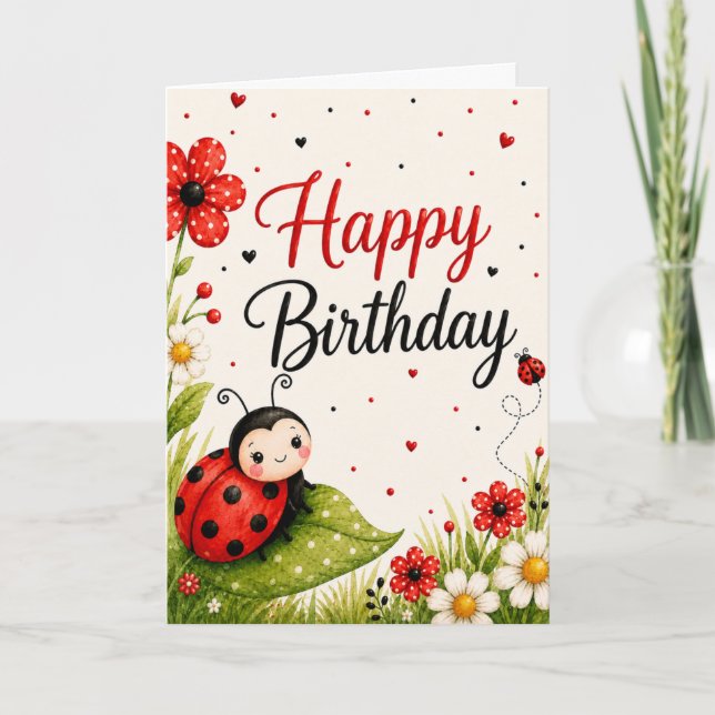 Tarjeta de cumpleaños de mariquita linda (Anverso)