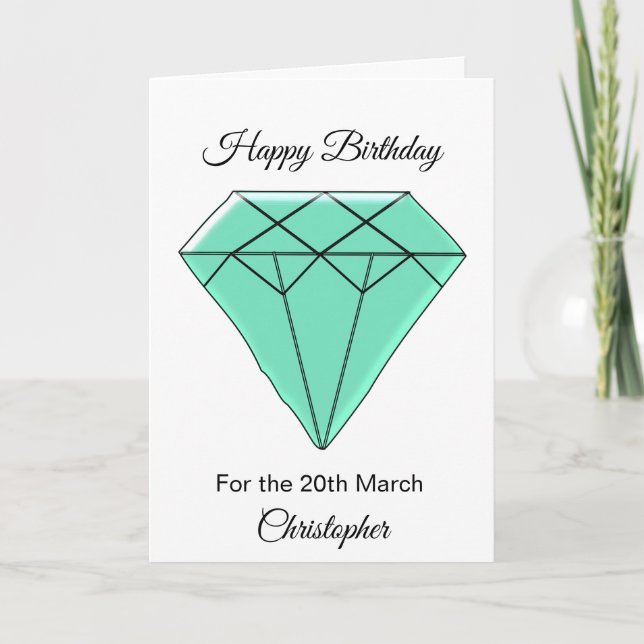 Tarjeta de cumpleaños de marzo - Aquamarine (Anverso)