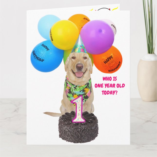 Tarjeta de cumpleaños de Mascota Cute de un año (Anverso)